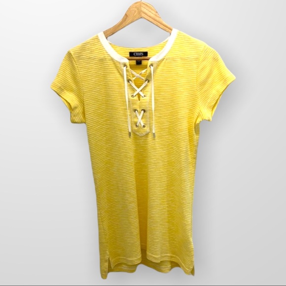 Striped Tee With Lace Up Placket - Picture 2 of 11